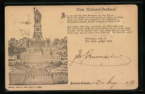 Vorläufer-Lithographie Das National-Denkmal, 1889