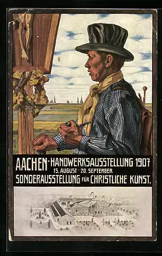 Künstler-AK Aachen, Handwerksausstellung-Sonderausstellung für Christliche Kunst 1907, Ausstellungshalle