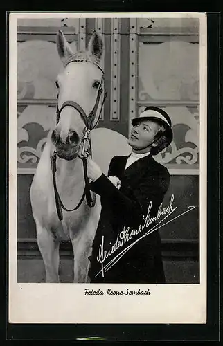 AK Zirkus Krone, Frieda Krone-Sembach mit ihrem Pferd