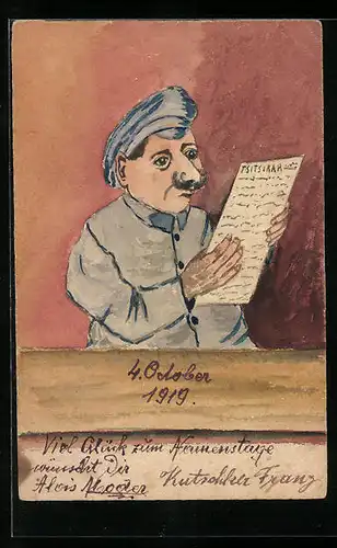 Künstler-AK Handgemalt: Soldat liest einen Brief