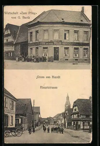 AK Hoerdt, Gasthaus Zum Pflug, Hauptstrasse mit Metzgerei
