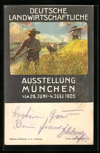 Künstler-AK München, Deutsche landwirtschaftliche Ausstellung 1905, Bauern auf dem Feld