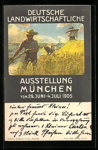 Künstler-AK München, Deutsche landwirtschaftliche Ausstellung 1905, Bauern auf dem Feld