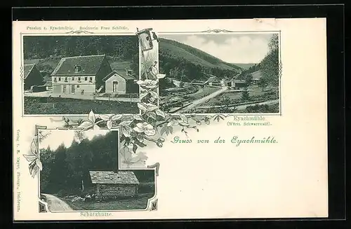 AK Eyachmühle, Pension zur Eyachmühle, Schutzhütte, Blick in den Ort