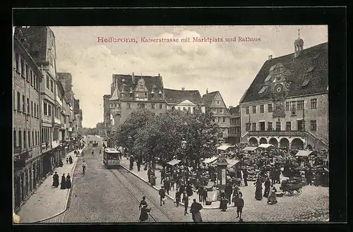AK Heilbronn, Blick in die Kaiserstrasse mit Marktplatz und Rathaus