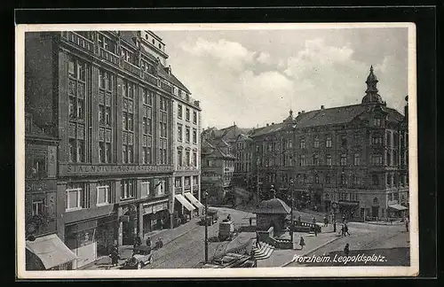 AK Pforzheim, Blick auf die Strasse am Leopoldsplatz