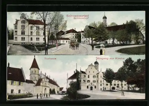 AK Schussenried, Schlosshof, Torhaus, Kirche