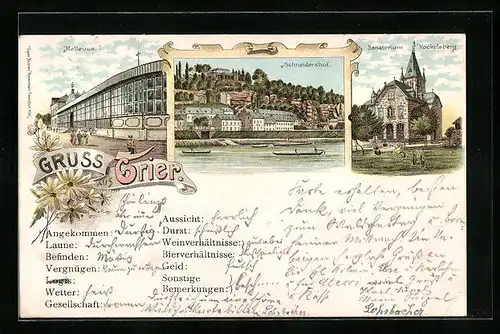 Lithographie Trier, Sanatorium Kockelsberg, Bellvue, Schneidershof