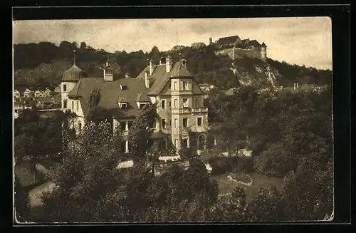 AK Heidenheim a. d. Brenz, Blick auf das Haus Eisenhof und die Schlossruine Hellenstein