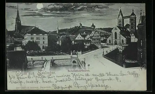 Mondschein-AK Esslingen, Partie am Schelzthorthurm