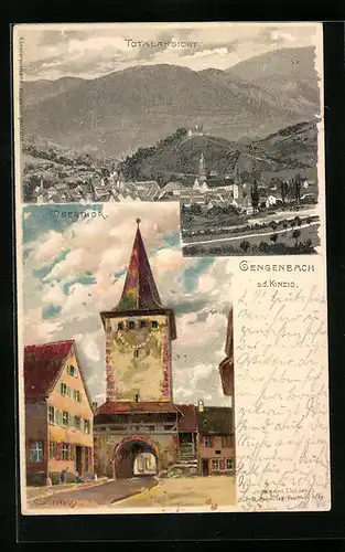 Lithographie Gengenbach a . d Kinzig, Oberthor, Totalansicht