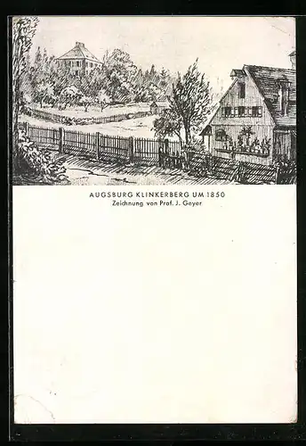 AK Augsburg, Blick auf den Klinkerberg um 1850, Zeichnung nach Prof. J. Geyer