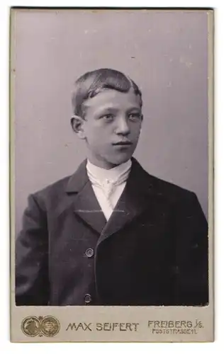Fotografie Max Seifert, Freiberg i /S., Poststr. 11, Junger Mann im Anzug mit Krawatte