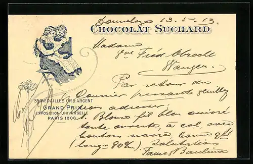 Lithographie Chocolat Suchard, Mutter und Tochter