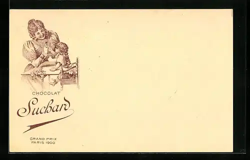 Lithographie Chocolat Suchard, Mutter gibt Kind Schokolade