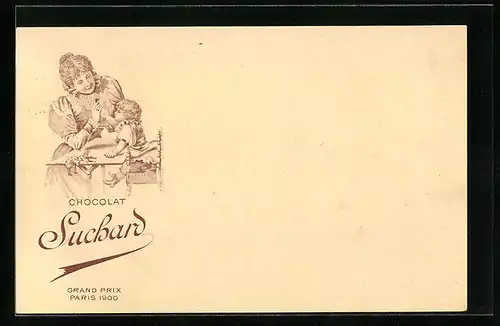 Lithographie Chocolat Suchard, Mutter gibt Kind Schokolade