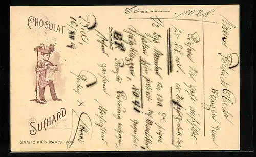 Lithographie Chocolat Suchard, Lieferjunge mit Schokolade