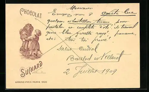 Lithographie Chocolat Suchard, Kinder spielen Verstecken