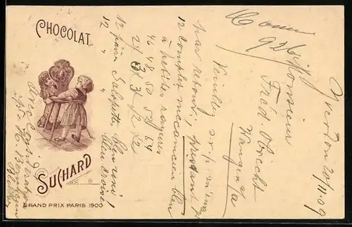 Lithographie Chocolat Suchard, Kinder spielen Verstecken