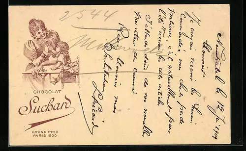 Lithographie Chocolat Suchard, Mutter mit Kleinkind
