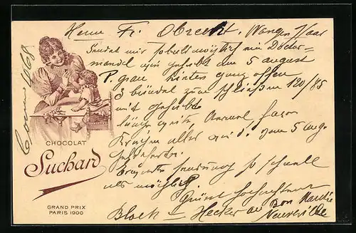 Lithographie Chocolat Suchard, Mutter mit Kleinkind