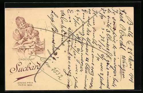 Lithographie Chocolat Suchard, Mutter mit Kleinkind