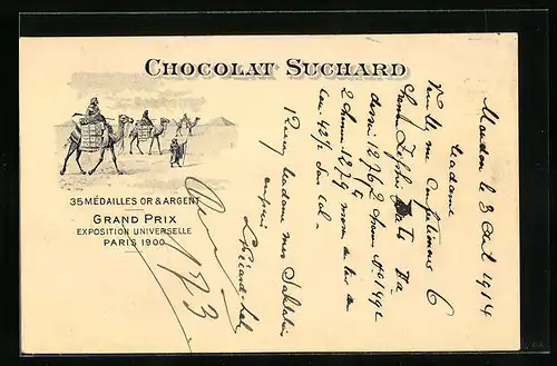 Lithographie Chocolat Suchard, Karawane in Ägypten mit Schokolade
