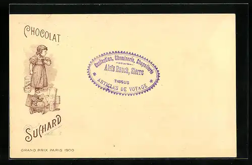 Lithographie Chocolat Suchard, Mädchen mit Handwagen