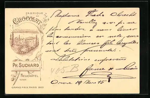 Lithographie Neuchatel, Ph. Suchard, Fabrique de Chocolat