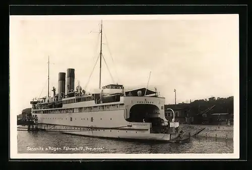 AK Sassnitz /Rügen, Fährschiff Preussen am Anleger