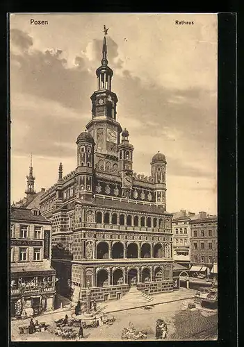 AK Posen / Poznan, Rathaus mit Denkmal