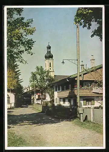 AK Lenggries /Obb., Teilansicht mit Kirchturm