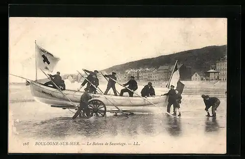 AK Boulogne sur Mer, Le Bateau de Sauvetage, Rettungsboot am Strand