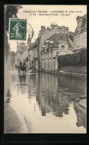 AK Loches, Crue de l`Indre 1910, Rue des Ponts, Hochwasser