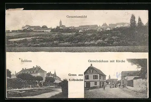 AK Kolbsheim, Gemeindehaus mit Kirche, Schloss, Gesamtansicht