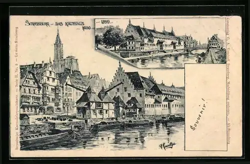 Künstler-AK Strassburg, Flusspartie im Jahre 1600 und 1899