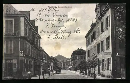 AK Zabern, Bahnhofstrasse mit Hotel Münchner Kindl