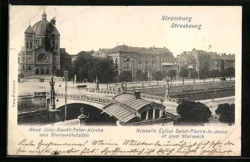 AK Strassburg, Neue Jung-Sankt-Peter-Kirche und Sturmeckstaden