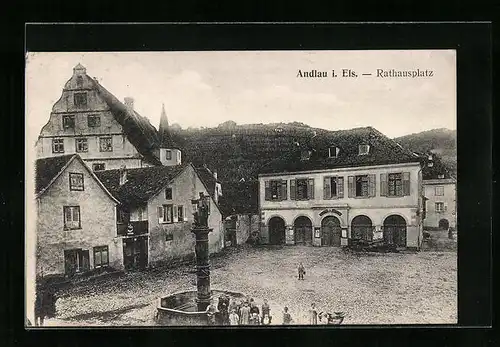 AK Andlau, Rathausplatz mit Kindern