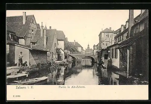 AK Zabern i. E., Ortspartie mit Brücke