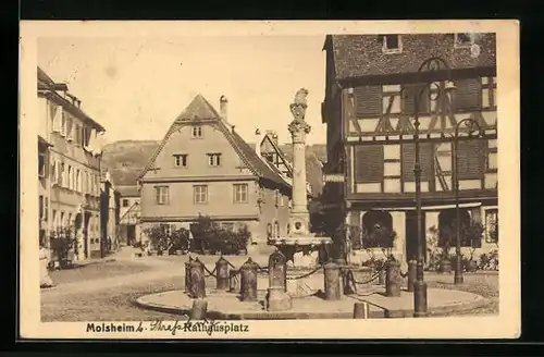 AK Molsheim, Rathausplatz mit Brunnen