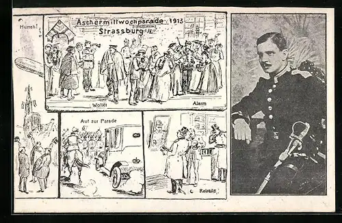 AK Strassburg i /E., Aschermittwochparade 1913, Auf zur Parade, Retraite, Soldat in Uniform