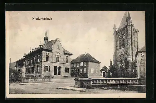 AK Niederhaslach, Ortspartie mit Kirche