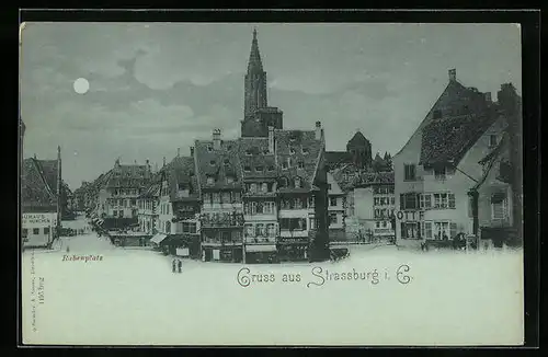 Mondschein-AK Strassburg, Rubenplatz gegen Münster