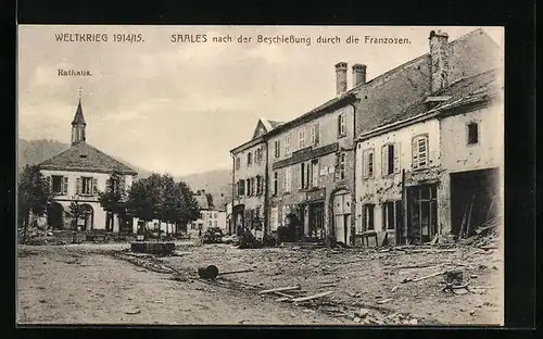 AK Saales, Strassenpartie nach der Beschiessung durch Franzosen