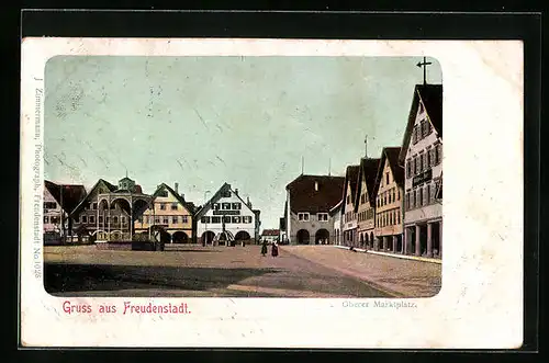 AK Freudenstadt, Oberer Marktplatz mit Geschäften