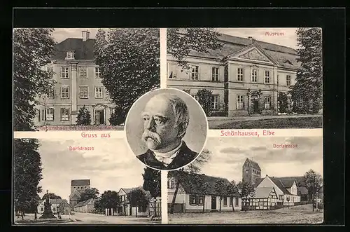 AK Schönhausen /Elbe, Portrait u. Geburtshaus des Fürsten Bismarck, Museum, Dorfstrasse