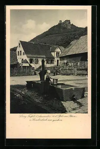 AK Annweiler i. d. Pfalz am Rhein, Burg Trifels und Brunnen v. Bindersbach aus gesehen
