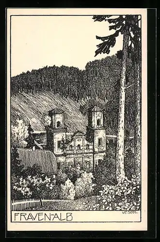 Künstler-AK Frauenalb, Klosterruine