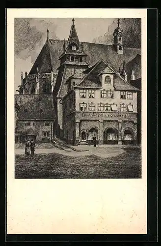 Künstler-AK Schwäbisch-Gmünd, Strassenpartie mit Buchhandlung Joerg